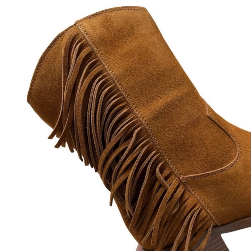 Nanette Lepore Western Boots Cognac Monica Suede Fringe Size 7 - Picture 4 of 11